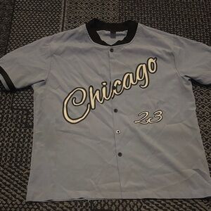 SHEIN Light Blue Baseball Jersey